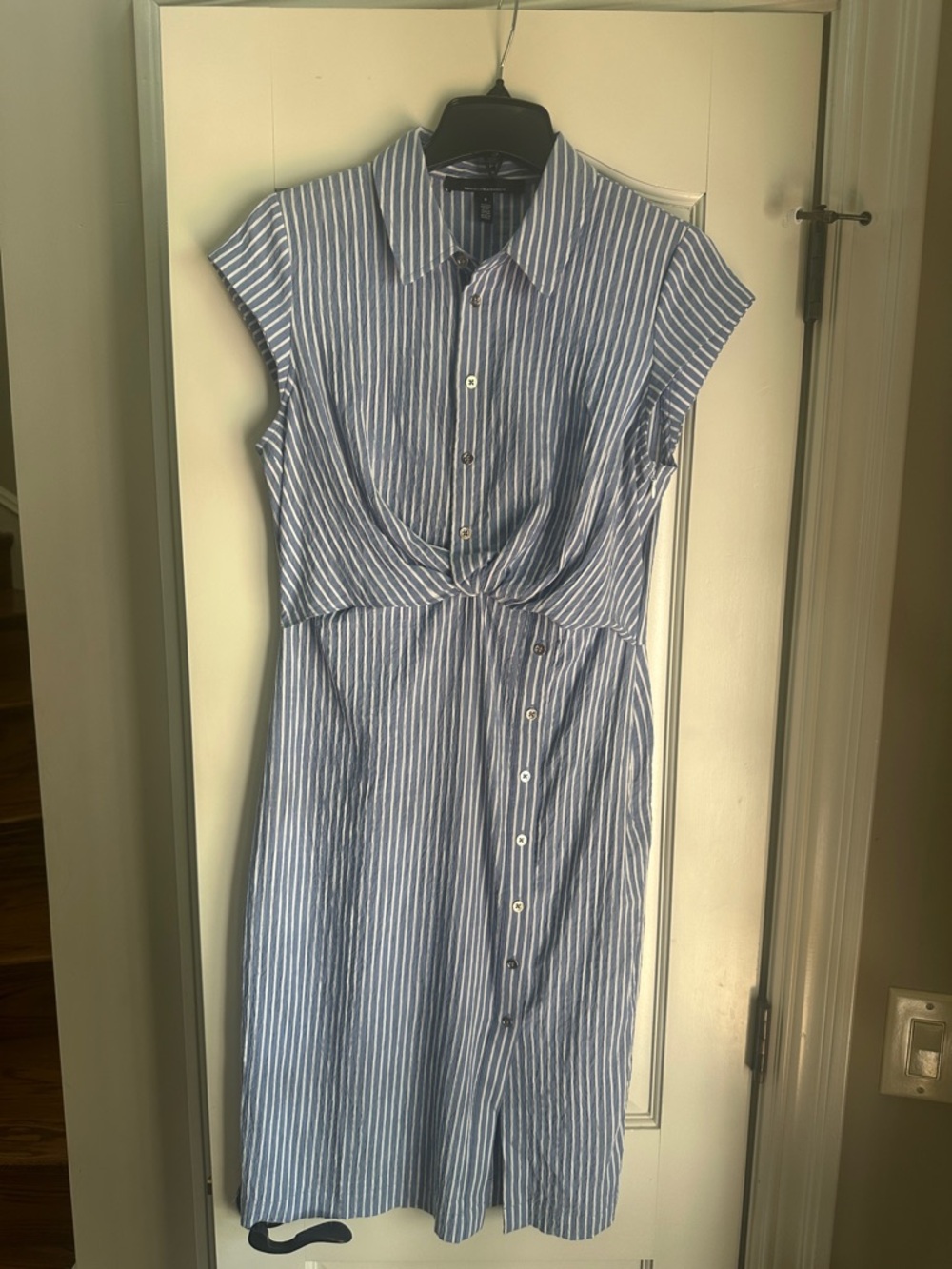 White House Black Market Blue and White Striped Button-Front Midi Dress - Picture 5 of 9